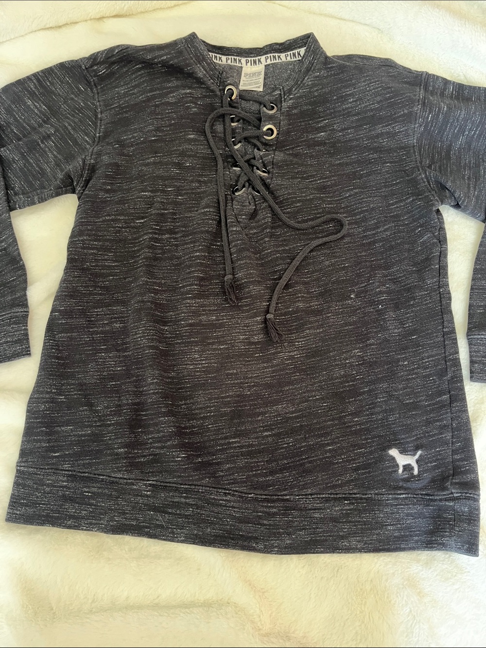 Victoria's Secret PINK Lace-Up Black Heather Sweater